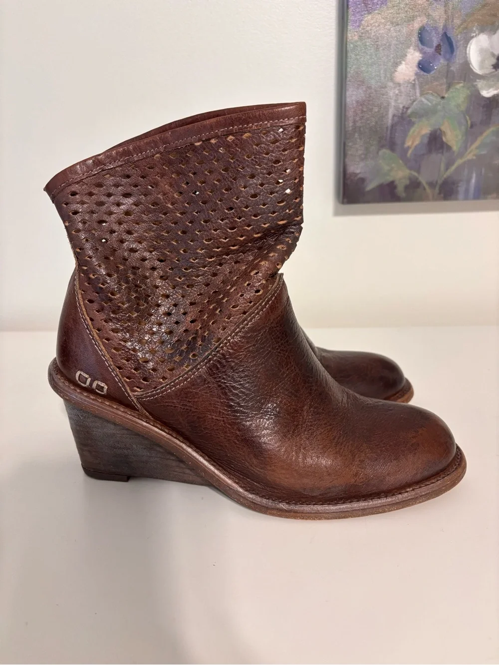 Bed Stu Cobbler Series Ankle Booties Womens Size 8 Brown Leather Wedge Western
